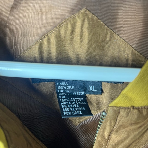 Tulliano 100% Silk Bomber Jacket XL Colorblock Brown Blue Zip Vintage - Picture 4 of 9